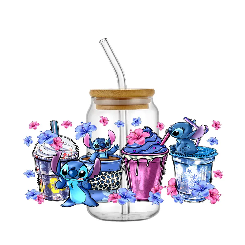 Pegatina de Lilo y Stitch de Disney, pegatina de transferencia de envoltura UV DTF para 16ozCup, etiqueta personalizada, logotipo DIY, autoadhesivo