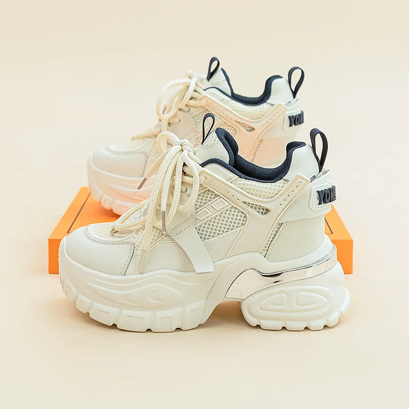 

Inner Heightened Genuine Leather Dad Shoes Female 2023 Spring New Leisure Sports Shoes Female Thick Sole Small White Shoes