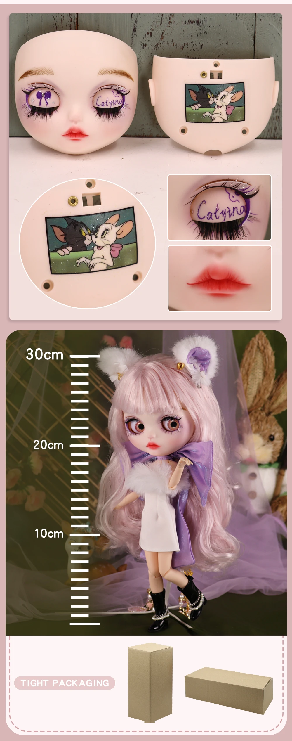 Kritzeleien in Hülle und Fülle ooak eisig dbs blyth Puppe geschnitzte Lippen mattes Gesicht bjd azone anime girl – Detail 2