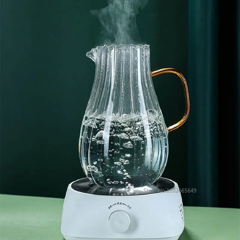 High Borosilicate Glass Cold Kettle, Glass Cup, Vertical Stripes Water Bottle, Boil Water Jug, Juice Pitcher, Tea Pot, 1.7L