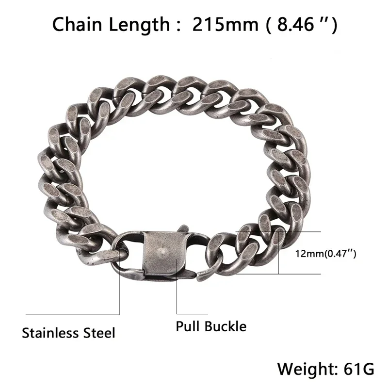 Antique Color Jewelry Wide Thick Stainless Steel Bracelet Homme Hand Chain For Men Male Punk Jewelry Accessory Boyfriend Gift chain bracelet,stainless steel bracelets,stainless steel jewelry