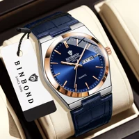Montre homme BINBOND, bracelet en cuir de luxe, quartz, précise, lumineuse, étanche, affichage automatique de la date et du jour, durable, reloj. 2