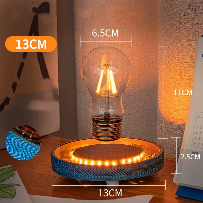 UVEHAS Zwevende gloeilamp lamp met draadloze oplader, magnetische drijvende roterende LED-lamp bureaulamp thuiskantoor decoratieve nachtverlichting