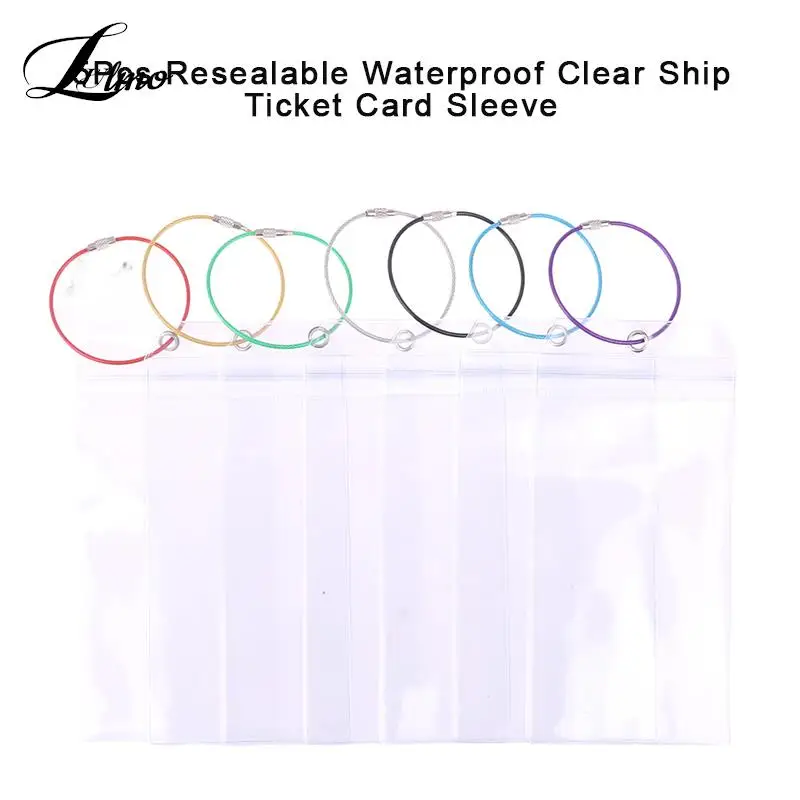 

1/5Pc Resealable Waterproof Clear Ship Ticket Card Sleeve Luggage Cruise Tag Holder Zip Seal Pouch Keyring Steel Wire Cable Loop