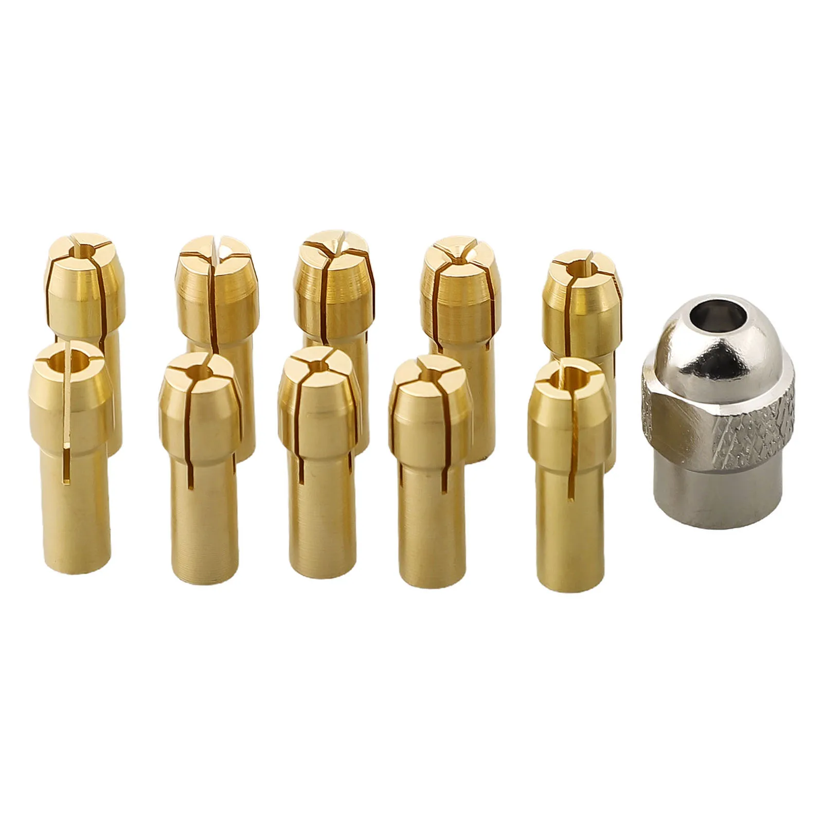 

11pcs Electric Grinder Chuck Copper Sandwich With Nut 0.5-3.2MM Copper Sandwich + Silver Nut Set Power Tool Accessories
