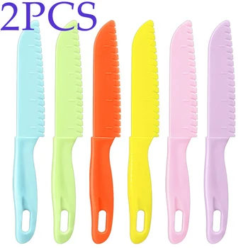 2 pezzi coltello da frutta coltello da cucina sicuro per bambini taglierina a dente di sega chef in plastica per pane lattuga coltelli da cucina per bambini coltelli per bambini 1