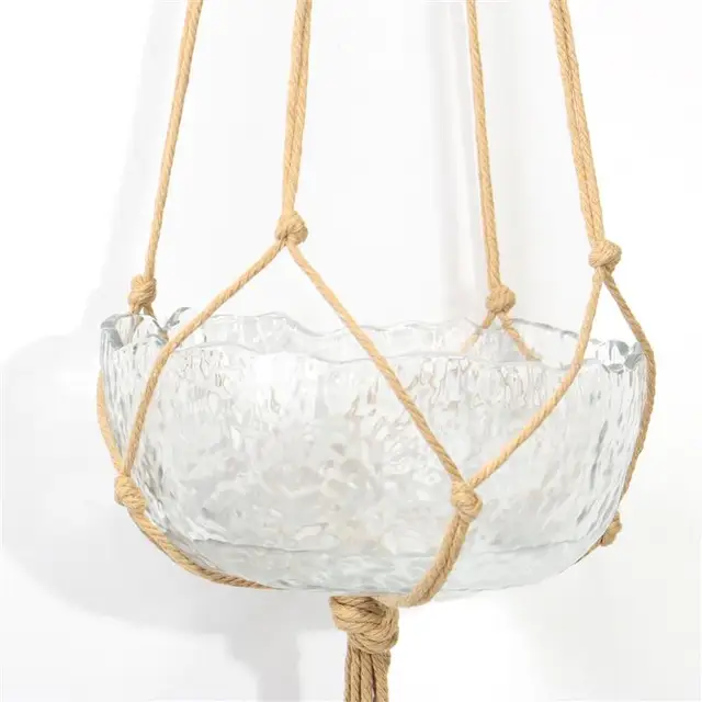 Függő Kosár Kézi Virág Edény Nettó Táska Fonott Otthoni Vintage Dekoráció Növény Heveder Csomózott Kötél Kerti Növényi Edző Tálca - Image 4