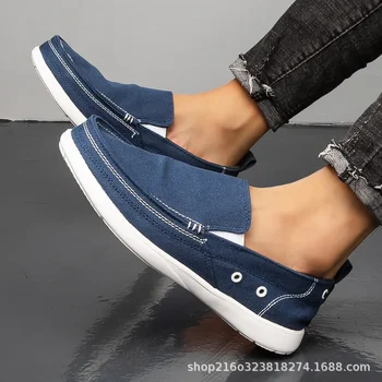 Box Cross Vaunt Canva Men's Sneakers Spring Summer Korean Style Old Beijing Lazy Shoes Low Top Shoes Plus Size EVA Sole