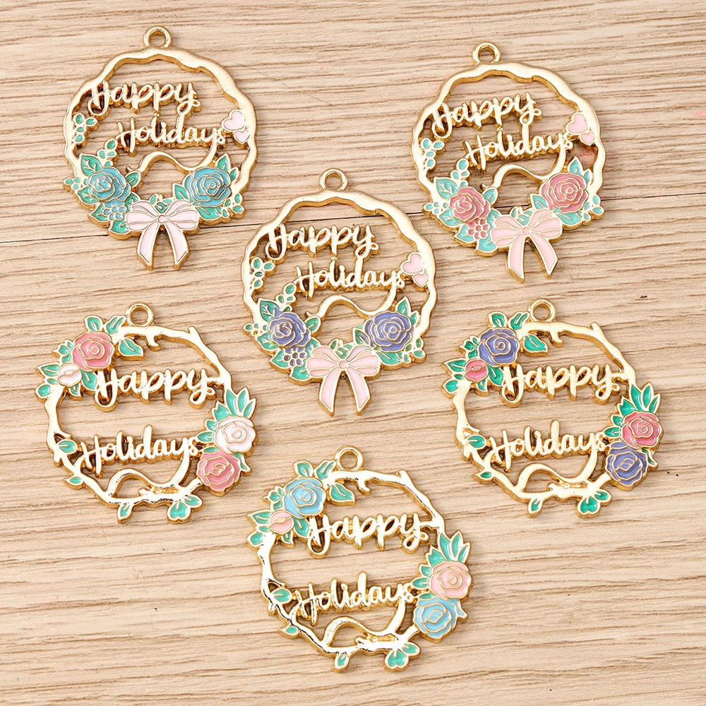 Tusember 10 Stück Niedliche Emaille-Blumenanhänger für Feiertage, Blumenkranz-Anhänger für Schmuckherstellung, Halsketten, Armbänder, Basteln