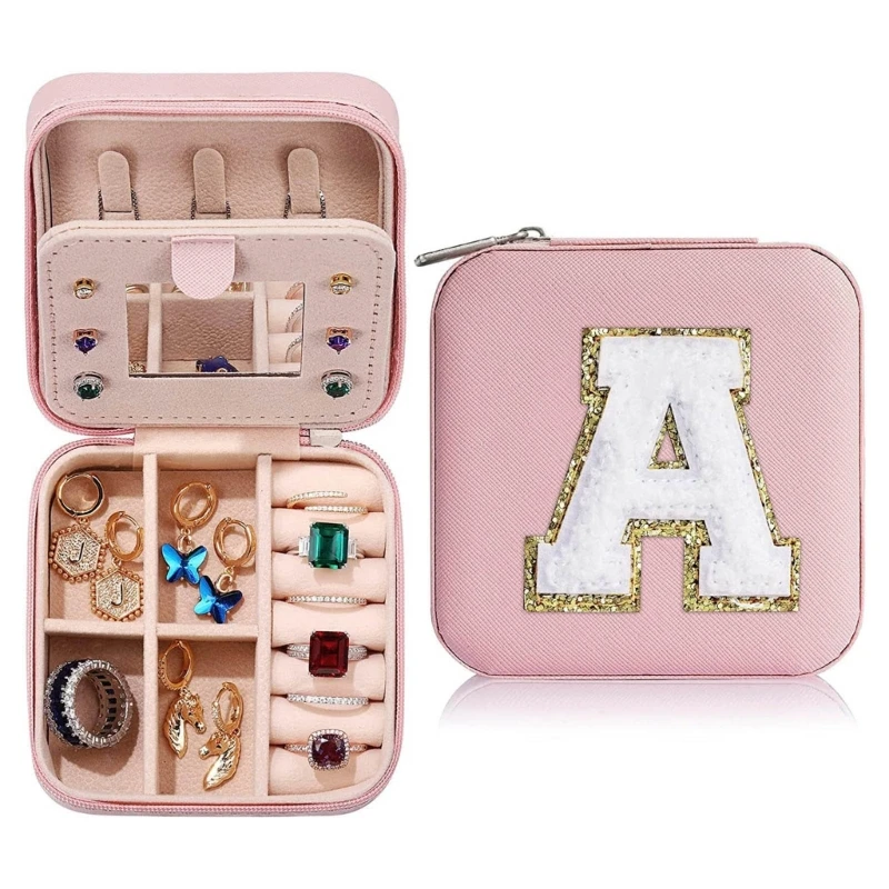 

Jewelry Women Earring Rings Bracelets Leathers Storage Box with Mirror Portable Necklace Holder Display Box