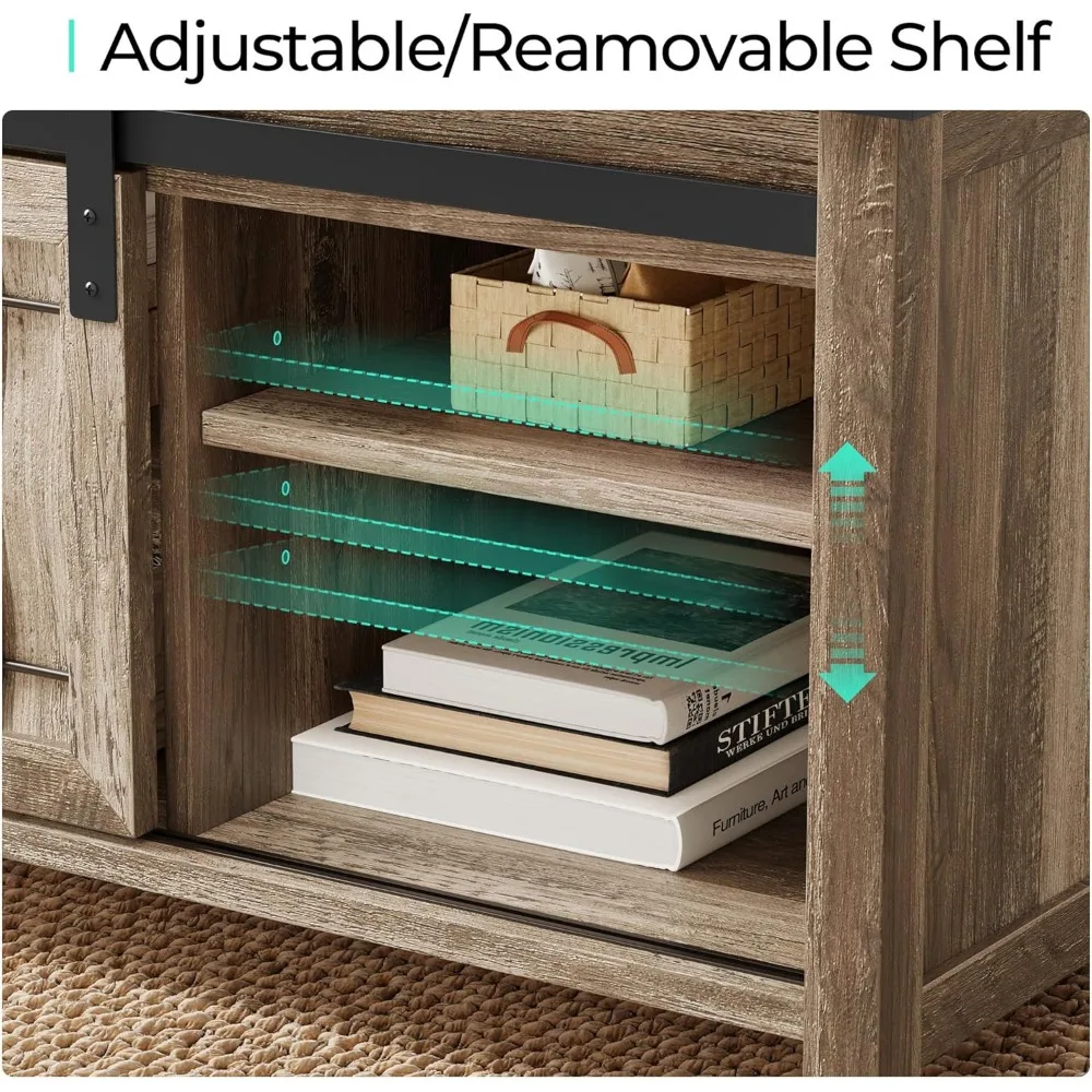 47" Coffee Table Storage Sliding Barn Doors Farmhouse Industrial Cocktail Table Adjustable Shelves Rect