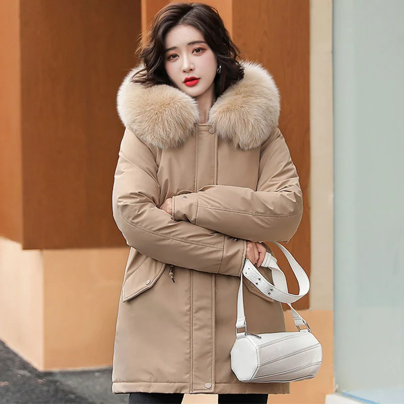 

Women's Hooded Overcoat Winter Cold Weather Padded Jacket Mid Length Thickened Coat Plus Size