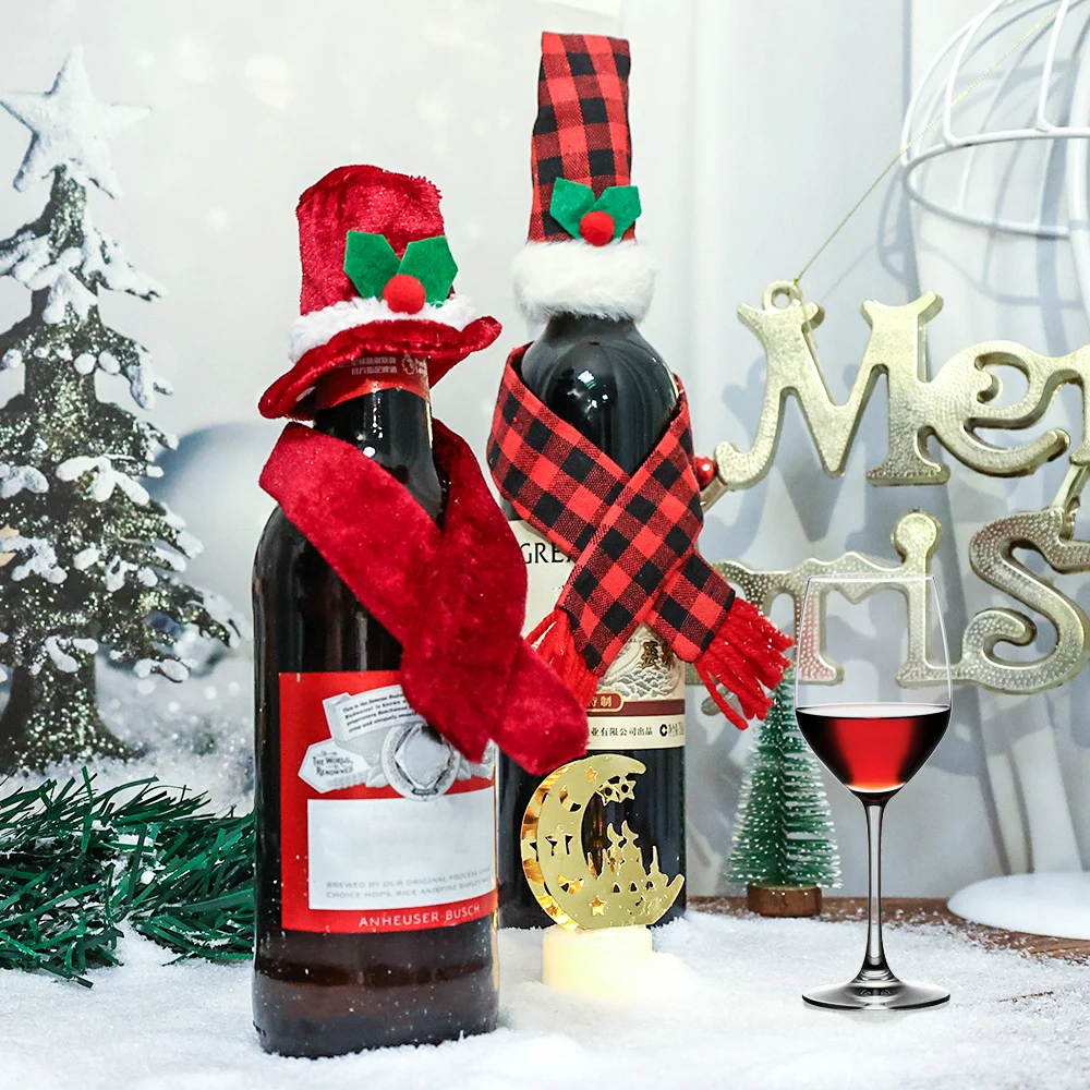 20pcs chapeaux de père noël porte-argenterie-couvercle de bouteille de vin  chapeaux de père noël décorations de vaisselle de Table de dîner de noël