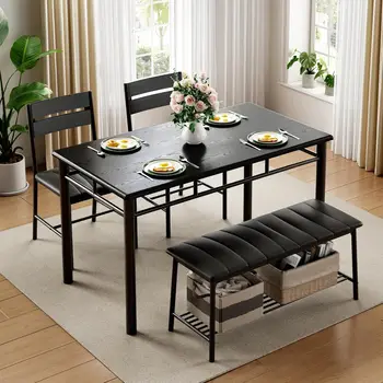 4-Piece Dining Table Set with Bench and Chairs 1