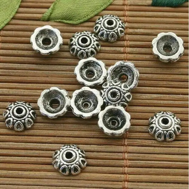 

50 шт. 7 мм отверстие 0,7 мм тибетские серебряные цветочные 7 мм шапочки для бусин H3917