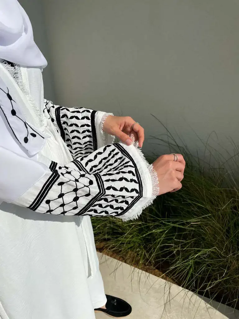 Ramadan Kimono Abaya Keffiyeh Palestinian Embroidery Tassels Muslim Open Abayas for Women Dubai Luxury Islam Hijab Dress Kaftan