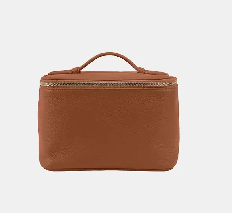CLAREGQI Women's Genuine Leather Cosmetic Bag Large Capacity Portable Travel Makeup Organizer Case with Top Handle 4