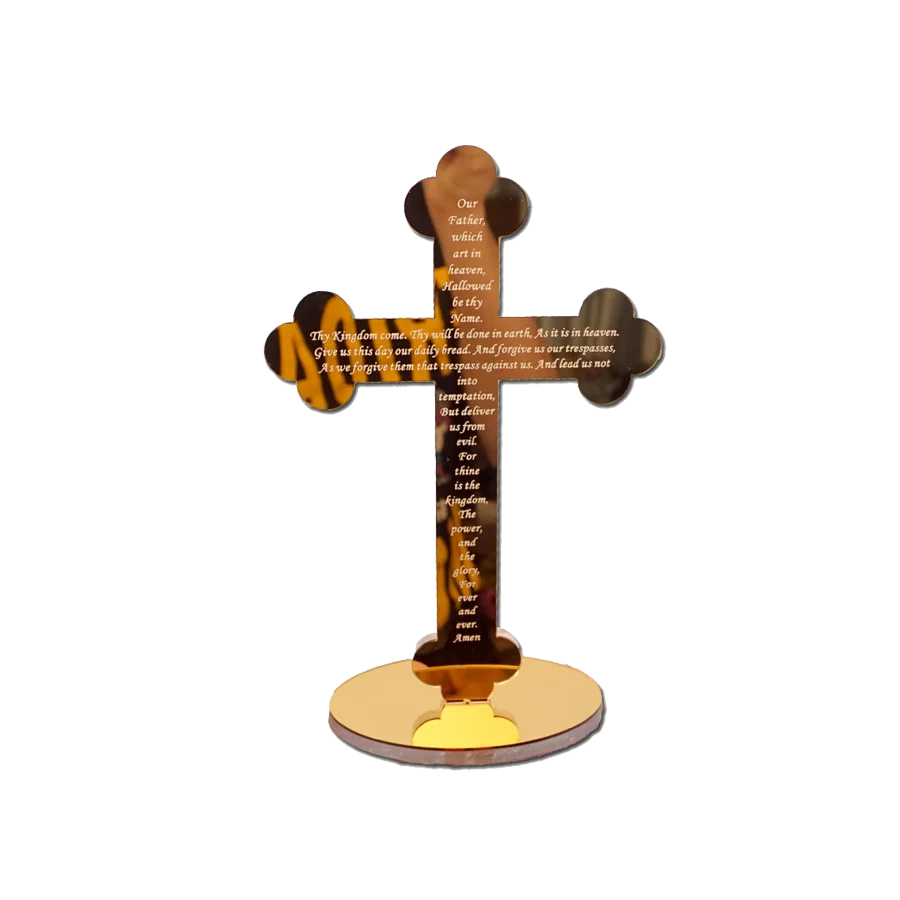 Aramaic Translation Freestanding Communion Prayer Cross - Baptism Party Decor