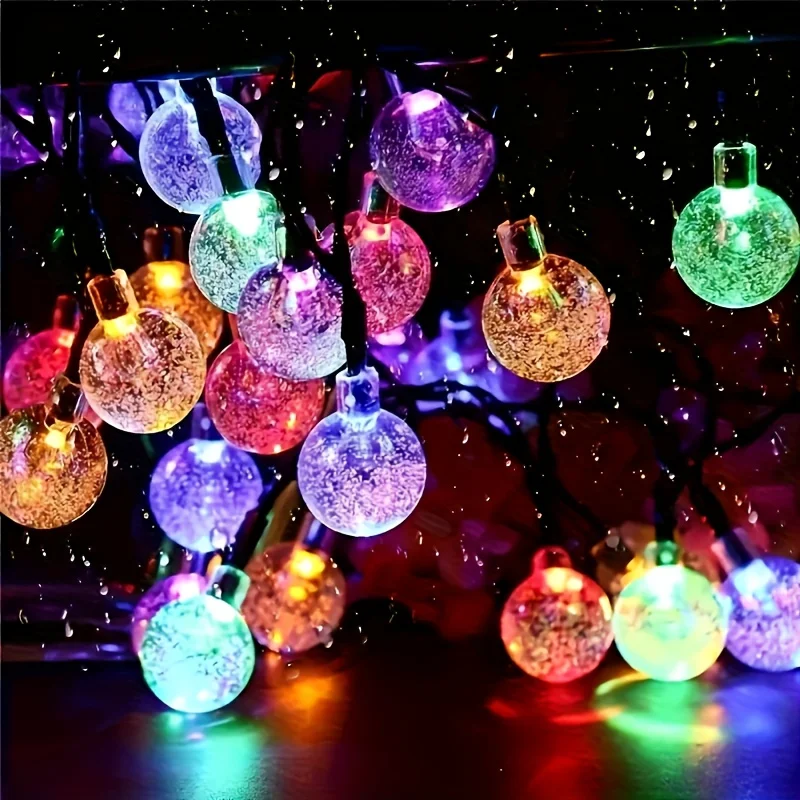 Crystal Globe Solar String Lights Festoon Waterproof Outdoor Fairy Lights for Garden Tree Wedding Party Room Christmas Decor