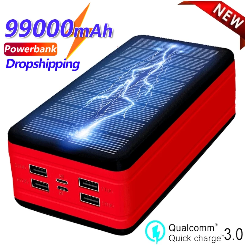 99000mAh Solar powerbank Large Capacity chaeger Portable 4USB Outdoor Travel External Battery for iPhone13 13pro Samsung Xiaomi portable wireless charger