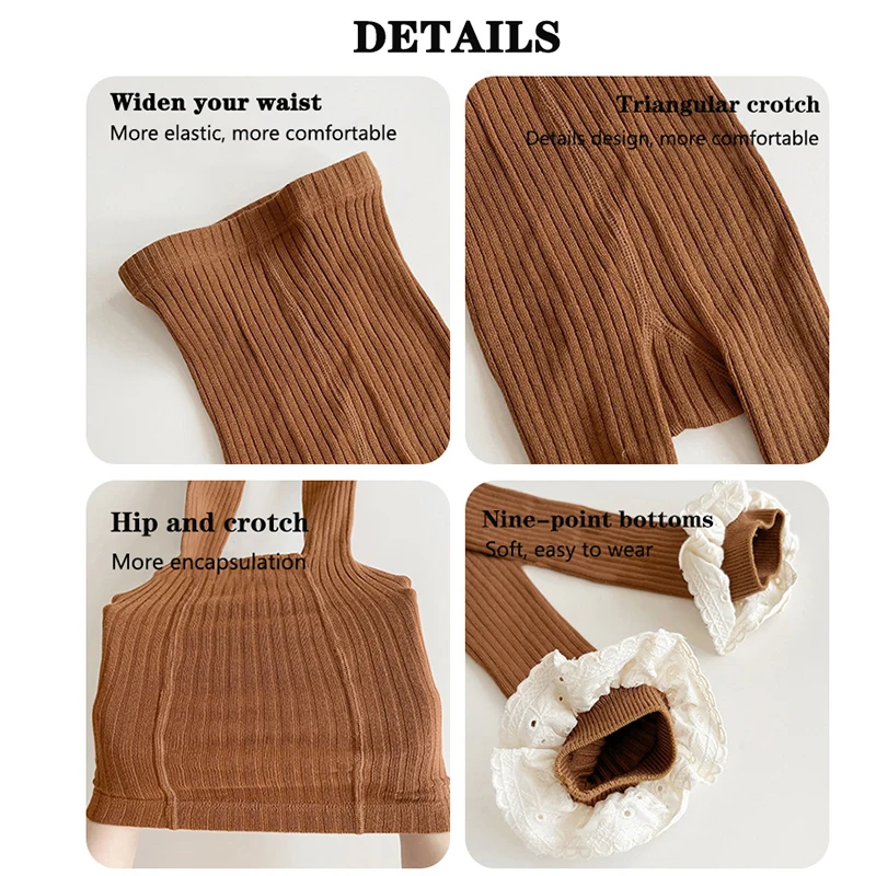 Baby Girls Ribbed Leggings with Cotton Lace Cuff 3