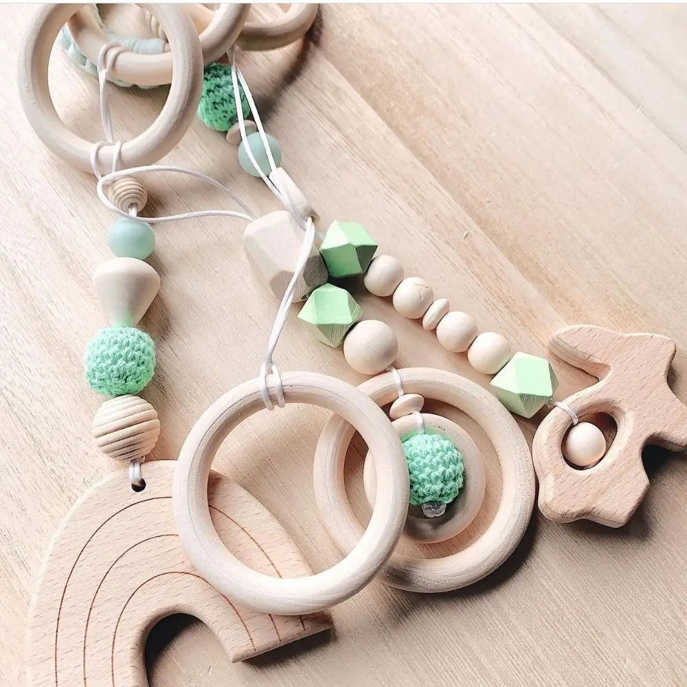 

Sensory Wooden Beech Activity Gym Frame Bead Crochet Baby Gym Toys Play Frame Stroller Toy Ring Baby Crib Hooks Learn To Stand