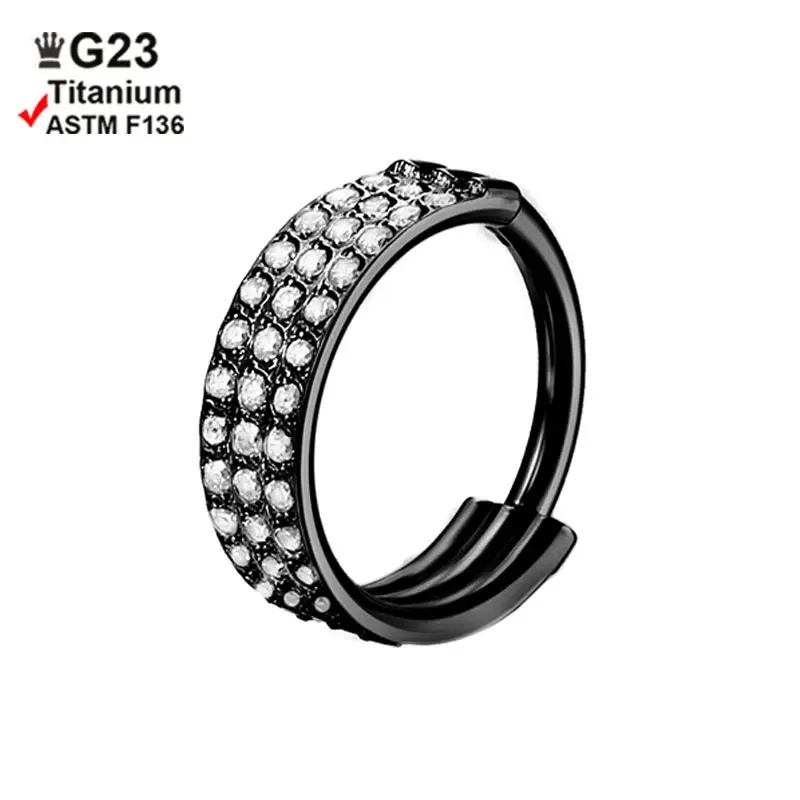 ASTM Titanium Double Layered Triple Zircon Stack Hinged Nose Ring Piercing Helix Cartilage CZ Small Cartilage Septum Clicker