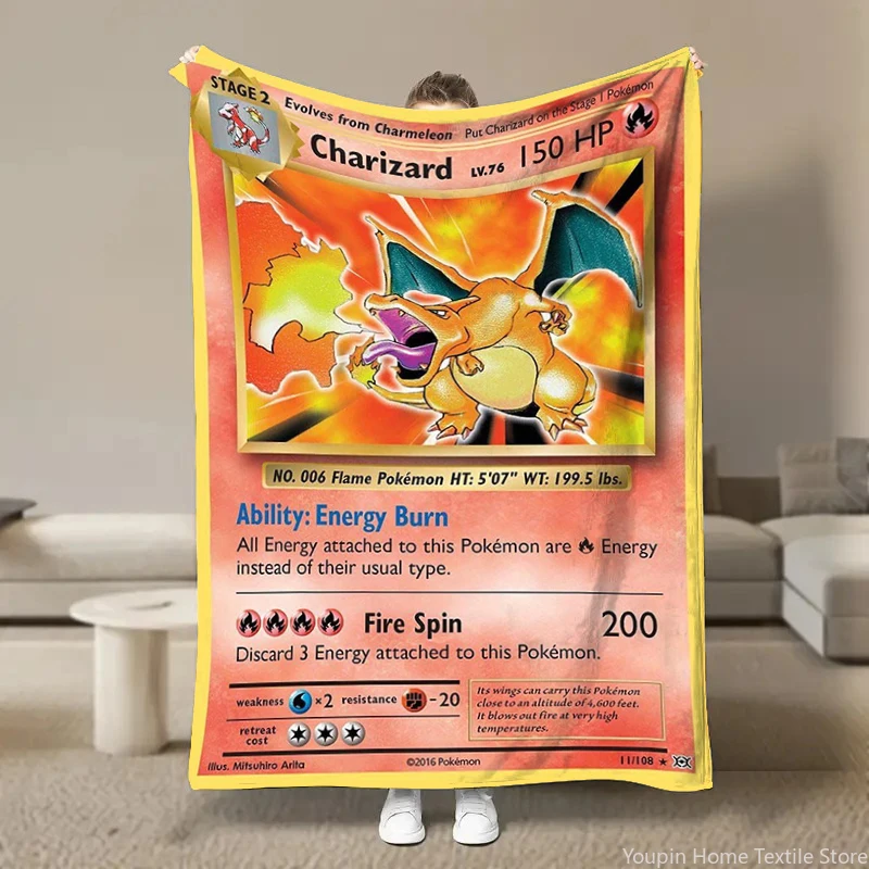 Japanese Anime Pokemon Card HD Cartoon Plush Blanket for Bed Sofa Soft Flannel Throw Fluffy Children Picnic Blankets Kids Gift 2