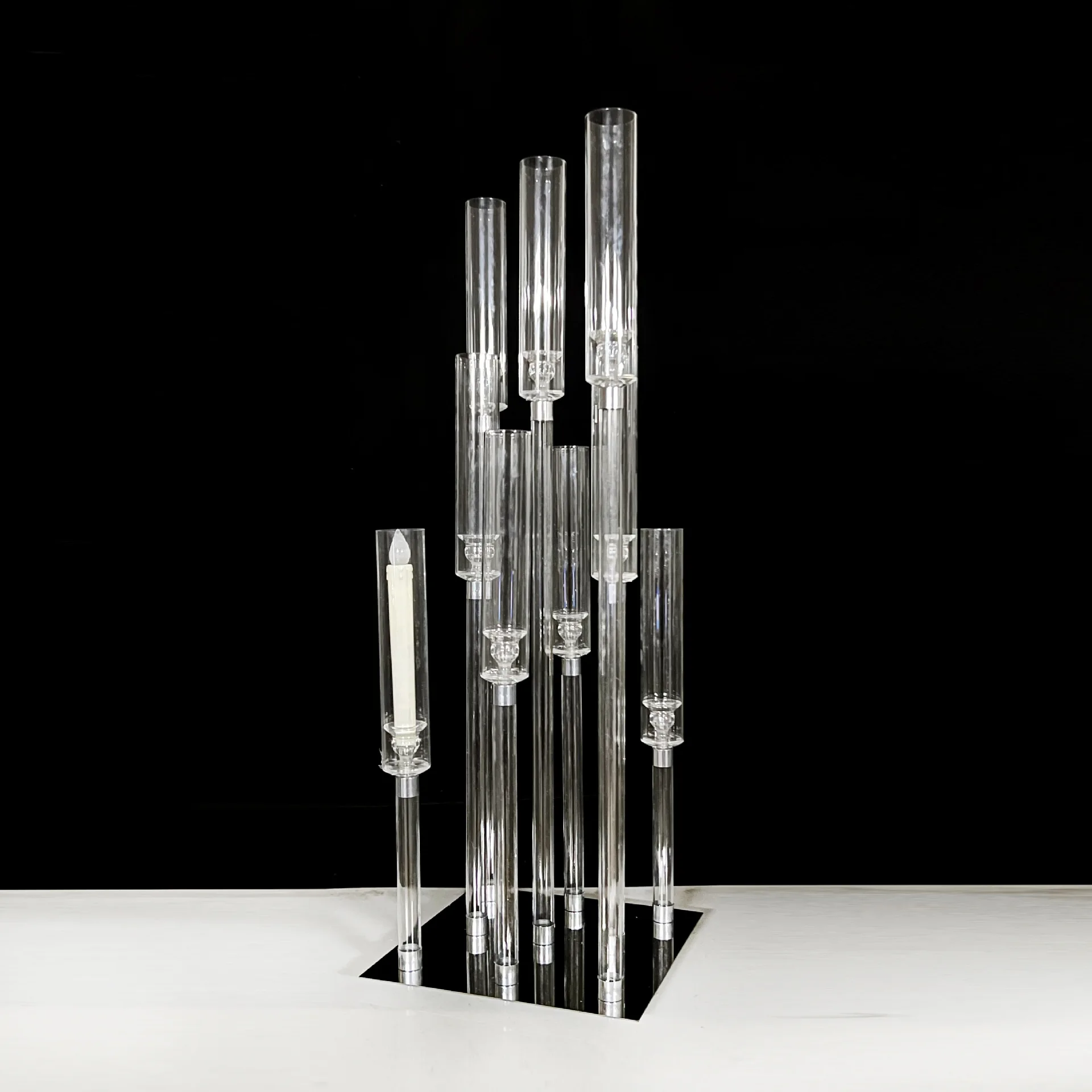 Acrylic Candelabra 9 Heads Candle Holders Wedding Candlesticks Flower