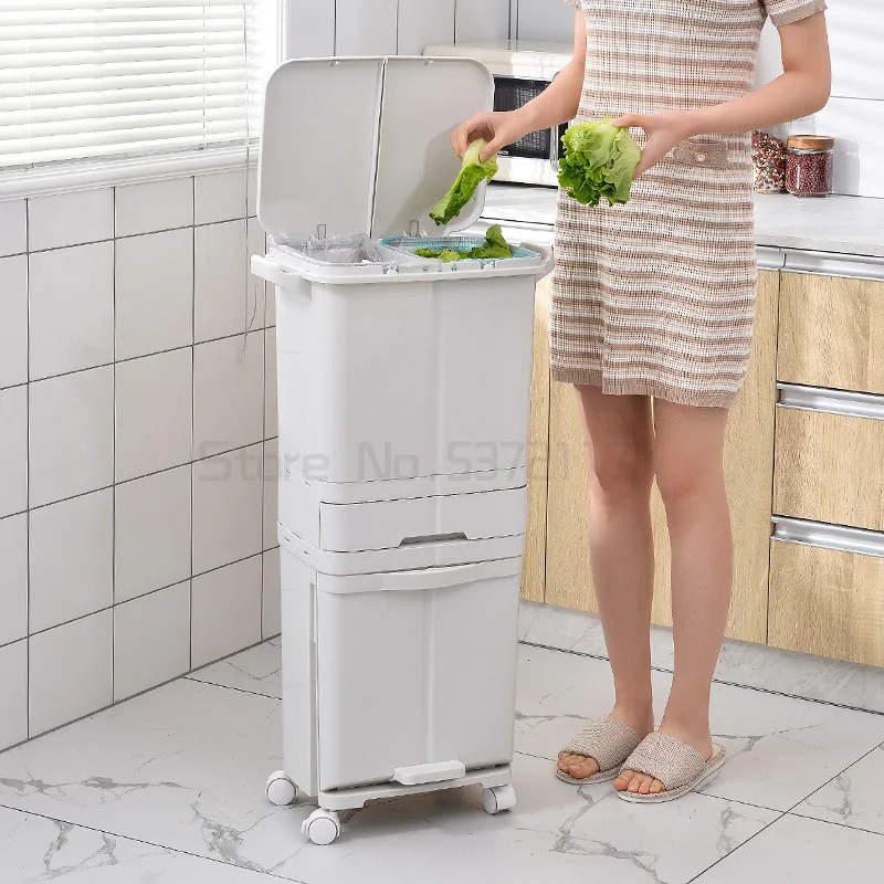 

Dry and Wet Separation Kitchen Trash Can Household Recycling Bin with Wheel Efficient Waste Classification System