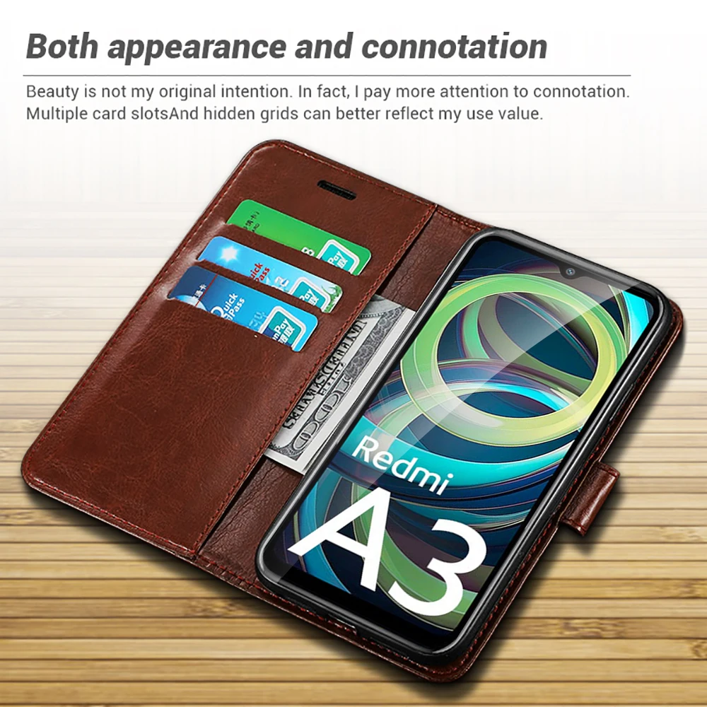 Leather Wallet Case For Xiaomi Redmi A3 4G Book Style Flip Cover Magnetic Stand Coque RedmiA3 6.71"