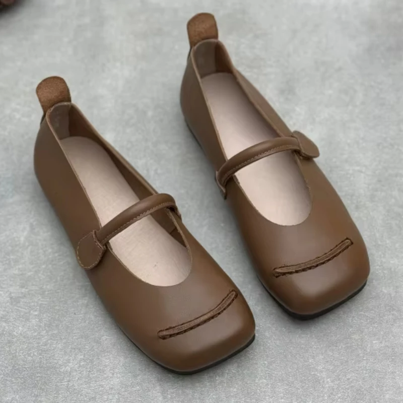 Retro Style Handmade Shoes All Leather Flat Bottomed Women's Shoes Loafers Cowhide Shoes  Mother's  Elderly Shoes 2