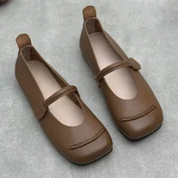 Retro Style Handmade Shoes All Leather Flat Bottomed Women's Shoes Loafers Cowhide Shoes  Mother's  Elderly Shoes 2