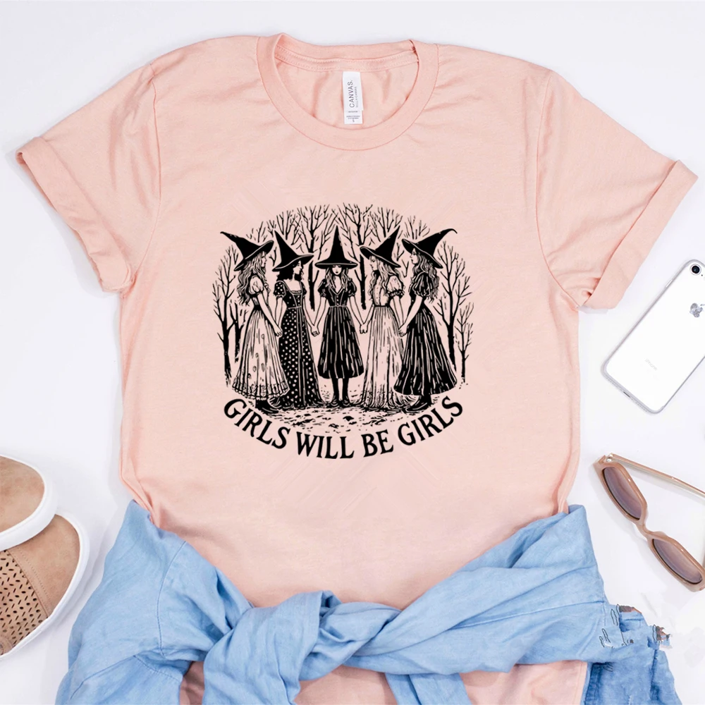 Girls Will Be Girls Witch Shirt Judith Beheading Holofernes Gothic Tee Unhinged Feminist Girl Power Halloween Women Witch Shirts 2