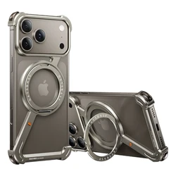 Oatsbasf Frameless Magsafe Protective Phone Case with 360° Rotatable Stand & Shockproof Design for iPhone 17 Pro (Titanium)