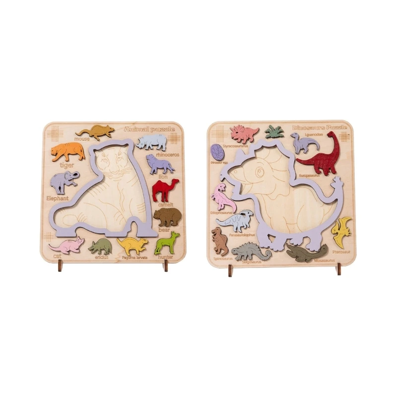 

Wooden Animal Puzzle Shape Color Sorting Motor Skill Education Toy Kids Gift