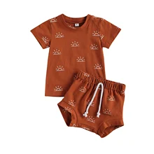 

New Baby 2pcs Summer Outfit Casual Set Short Sleeve Sun Print Tops+Shorts Set for Kids Boys Girls Home Wear baby costume