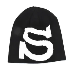 Stylish Unisex Knitted Beanie - Warm & Trendy Fashion Cap (Black White S)