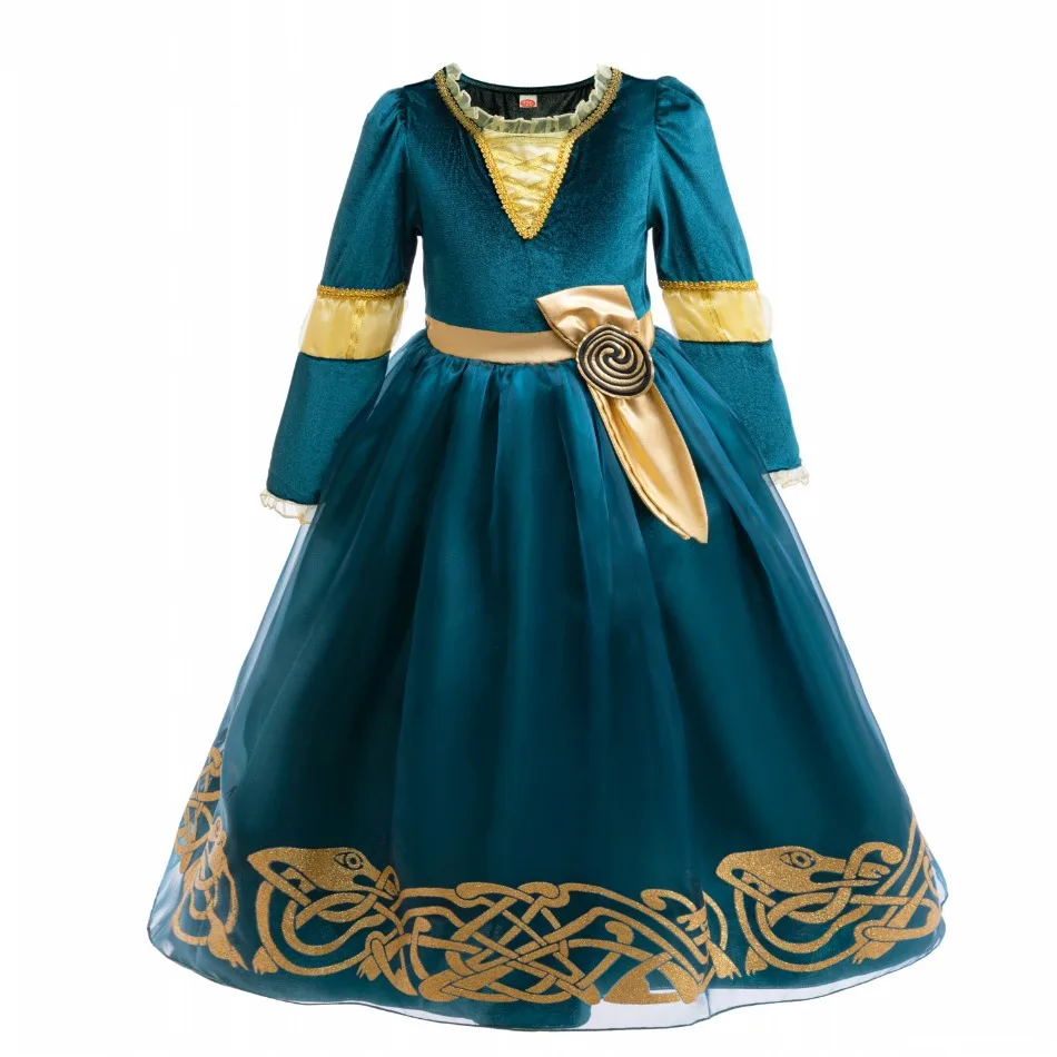 Mädchen Merida Cosplay Prinzessinnenkleid Kinder Performance-Kleidung Herbstkleid Halloween Karneval Party Langarm-Outfit – Detail 14