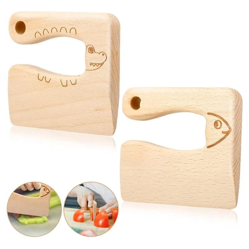Safe kitchen cutting toy kids wooden cooking cutter fish-shaped children's kitchen tools cute vegetables fruits knife safety