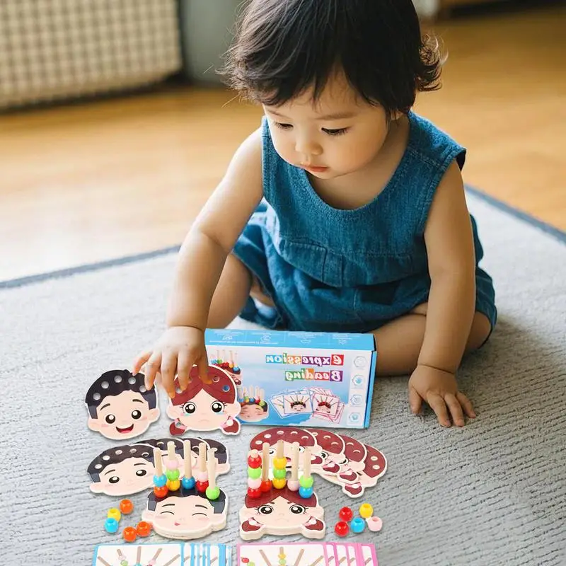 Wood Lacing Bead Toy Color Matching Sorter Color Recognition Game for Fine Motor Skills STEM Toys for Boy Girl Ages 3