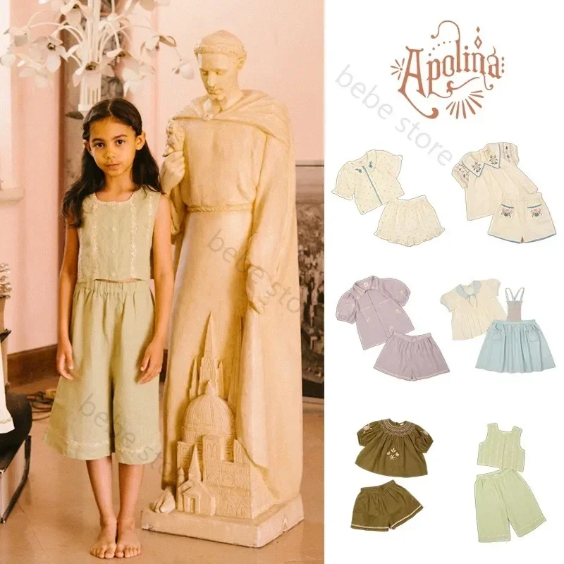

Apolina Bebe Store Spot! Girls set 2023 summer girls idyllic haute couture heavy industry embroidered top two-piece set