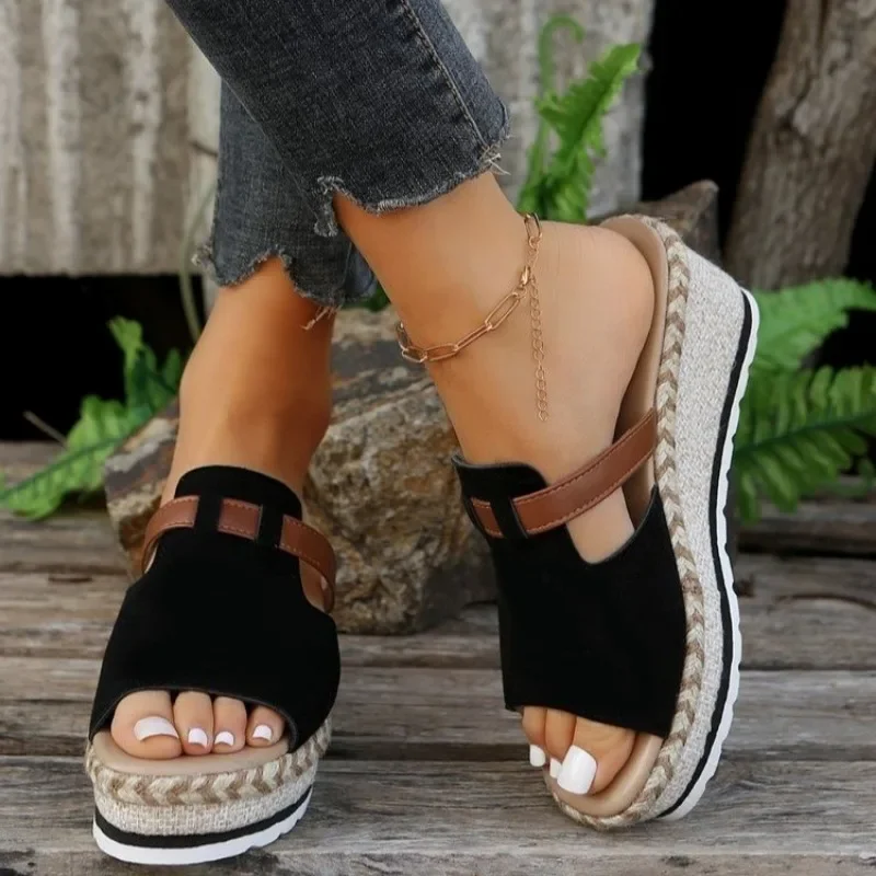 

Wedges Slippers Female 2024 Summer New Fashion Platform High Heels Shoes Ladies Outside Open Toed Non-slip Slippers Zapatos