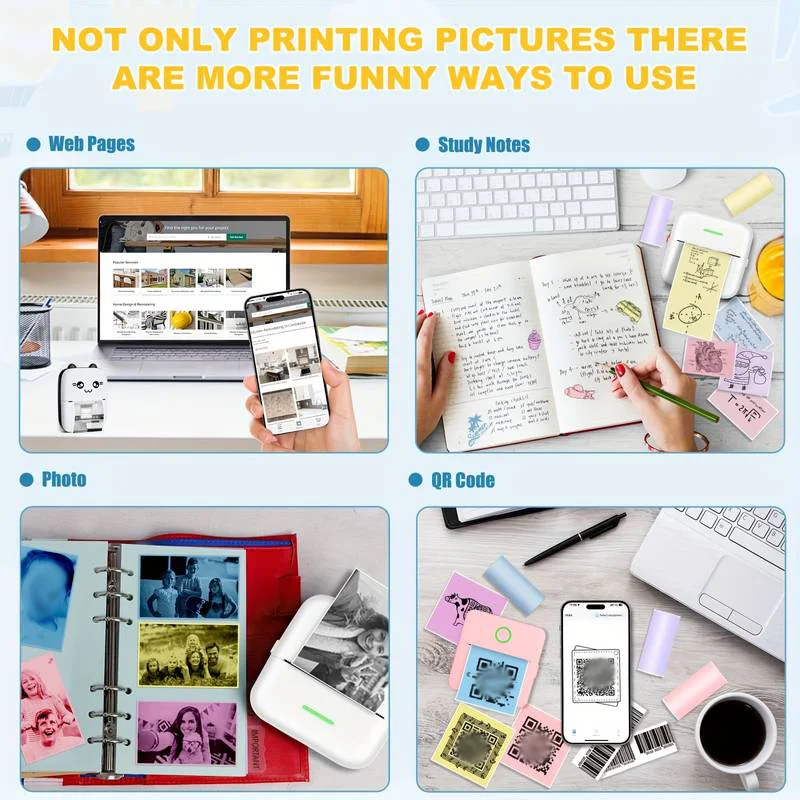 Mini Printer Self-adhesive Colored Label Stickers 57mm Wide Inkless Printers Work Photos Memos Colored Sticker Paper Combination