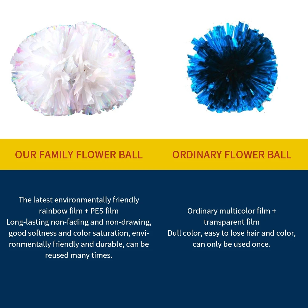Flower Ball Cheerleader Pom Poms Flower Ball Handle 1PC Rainbow Colorful Refueling Props cheerleading pom poms