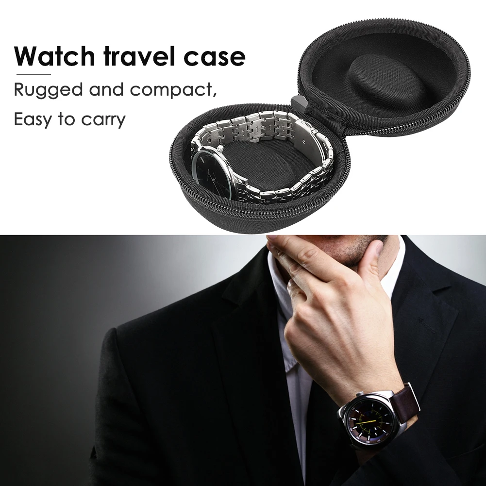 Round Watch Travel Case Portable Watch Box Storage Zipper Smart Travel Case Anti-Pressure Fits All Wristwatches