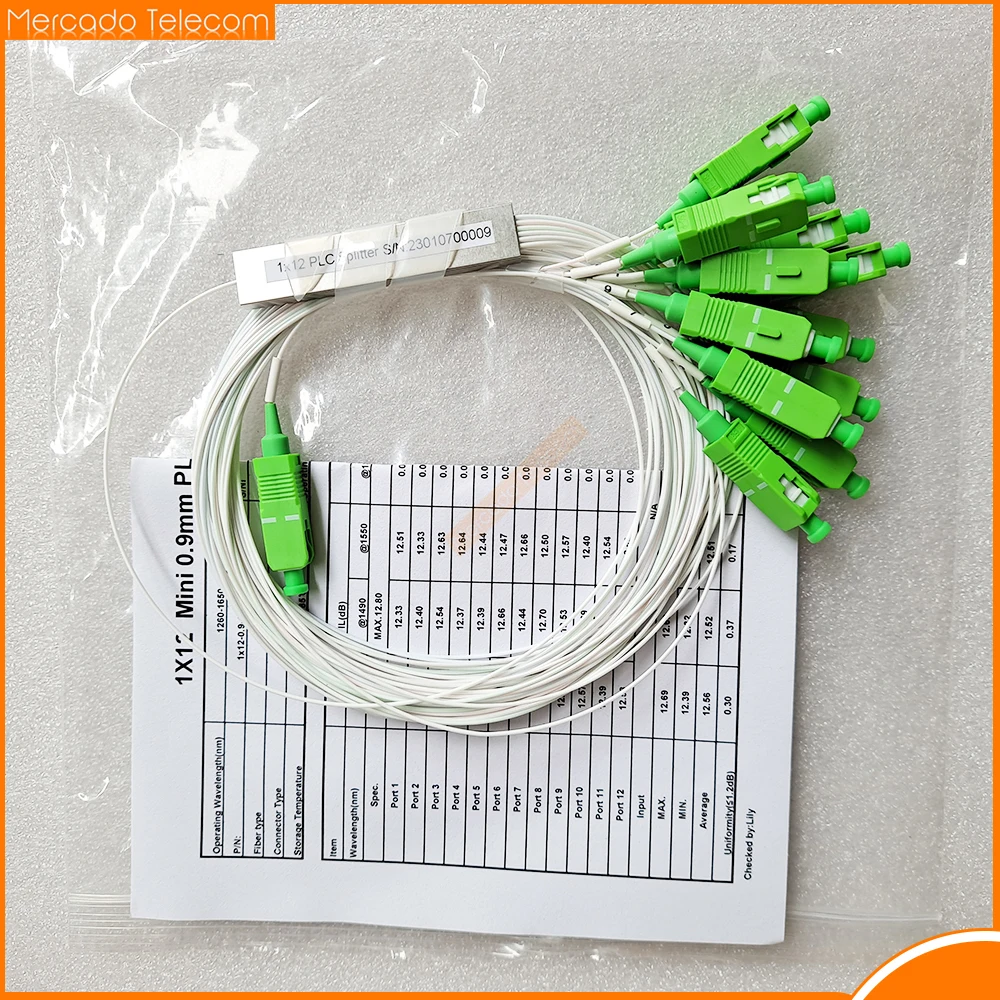 5 Pcs/lot Fiber Optical PLC Splitter 1X12 SC/APC SM 0.9mm G657A1 PVC 1m FTTH 1:12 PLC Splitter Free shipping