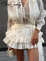 Nouvelle Robe Mini Élégante Imprimée pour Femme, Manches Longues, Col en V, Taille Volantée, Robe d'Été 2026 pour Vacances Féminines 5