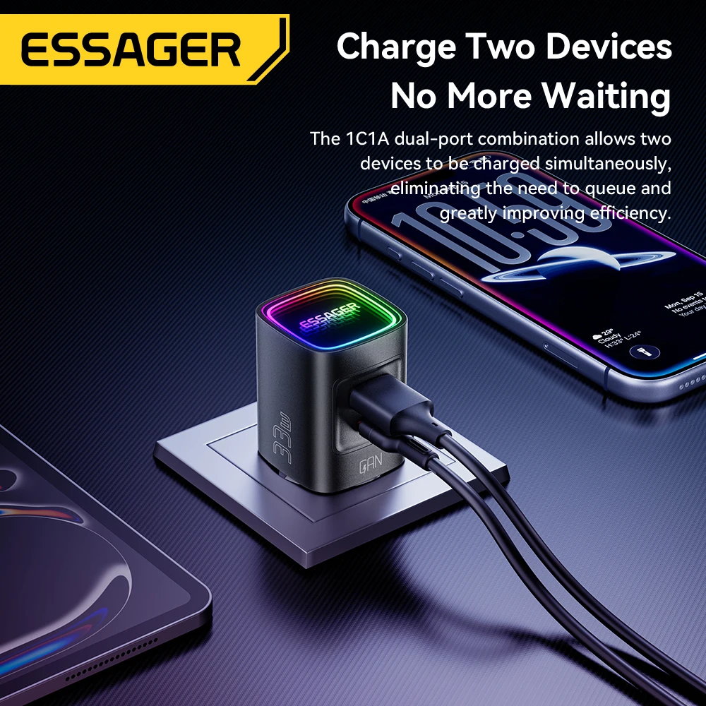 Essager GaN 33W USB-C Portable PD Fast Charger with RGB Lighting