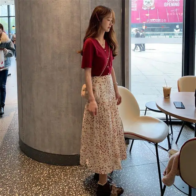 

Women's spring and summer new Korean version of the student temperament suit skirt short-sleeved cardigan skirt two-piece set